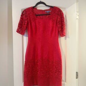 ANTONIO MELANI Rose Colored Lace-Accent Midi Dress